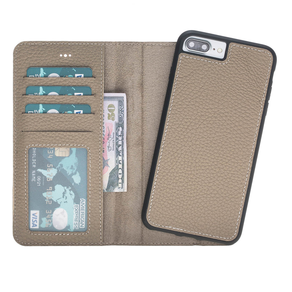iPhone 8 Plus / 7 Plus Beige Leather Detachable 2-in-1 Wallet Case with Card Holder and MagSafe - Hardiston - 1