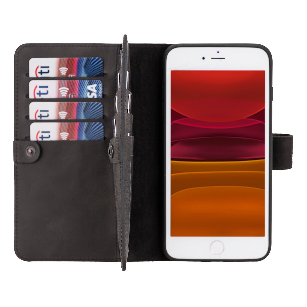 iPhone 8 Plus / 7 Plus Black Leather Detachable Dual 2-in-1 Wallet Case with Card Holder and MagSafe - Hardiston - 1