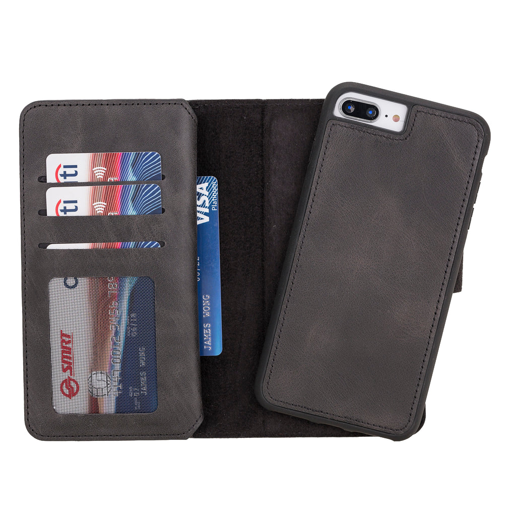 iPhone 8 Plus / 7 Plus Black Leather Detachable Dual 2-in-1 Wallet Case with Card Holder and MagSafe - Hardiston - 3