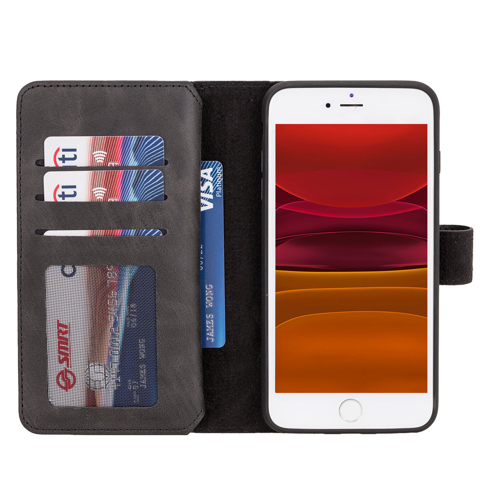 iPhone 8 Plus / 7 Plus Black Leather Detachable Dual 2-in-1 Wallet Case with Card Holder and MagSafe - Hardiston - 4