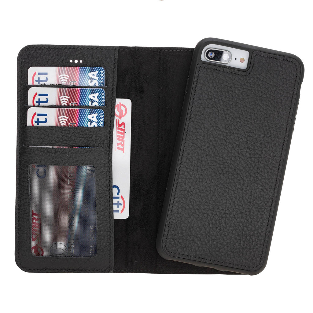 iPhone 8 Plus / 7 Plus Black Leather Detachable 2-in-1 Wallet Case with Card Holder and MagSafe - Hardiston - 1