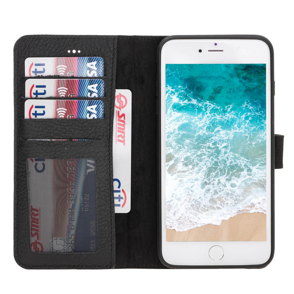 iPhone 8 Plus / 7 Plus Black Leather Detachable 2-in-1 Wallet Case with Card Holder and MagSafe - Hardiston - 2
