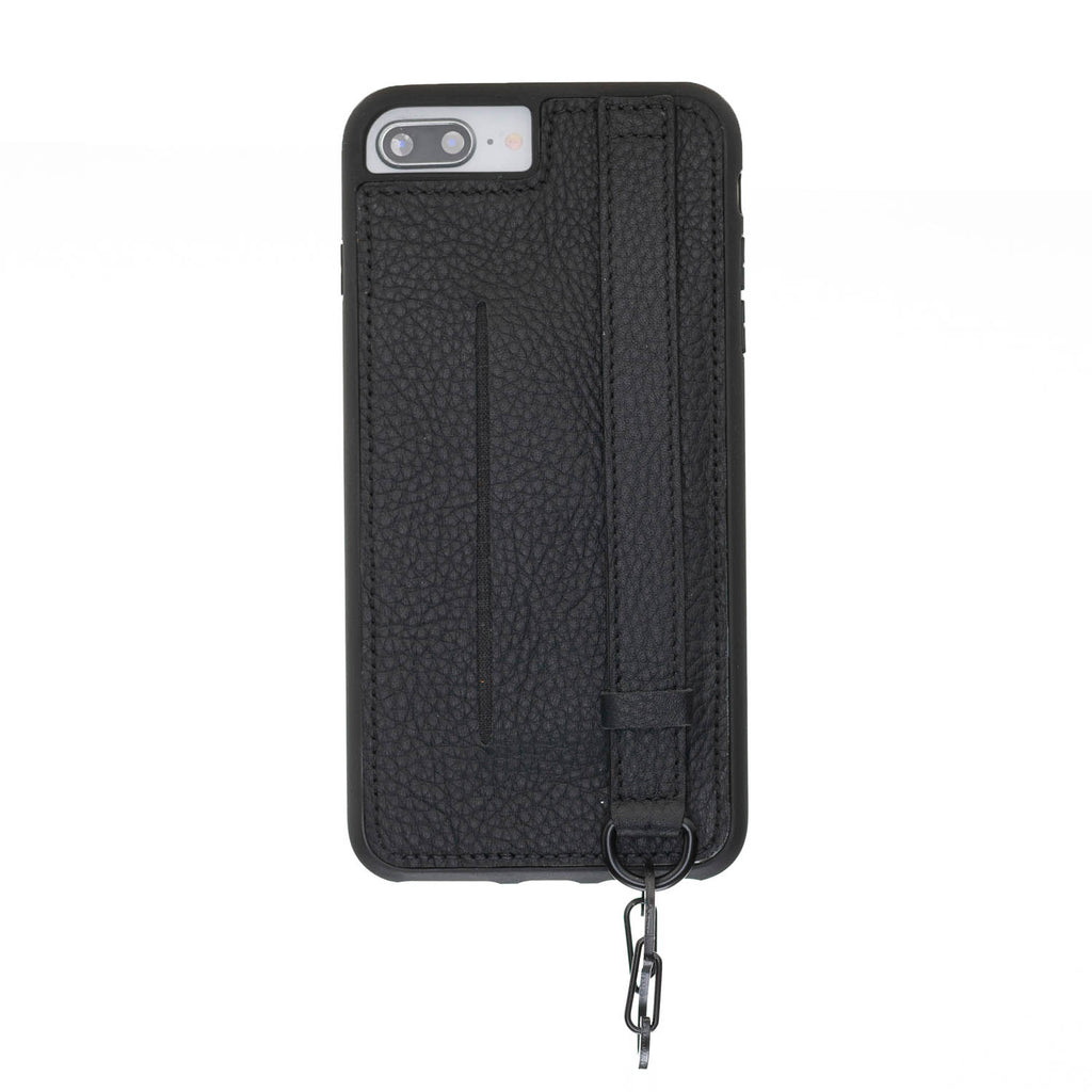 iPhone 8 Plus / 7 Plus Black Leather Snap On Card Holder Case with Back Strap - Hardiston - 2