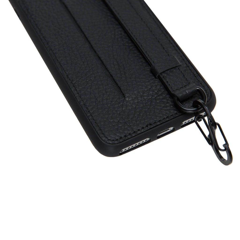 iPhone 8 Plus / 7 Plus Black Leather Snap On Card Holder Case with Back Strap - Hardiston - 8