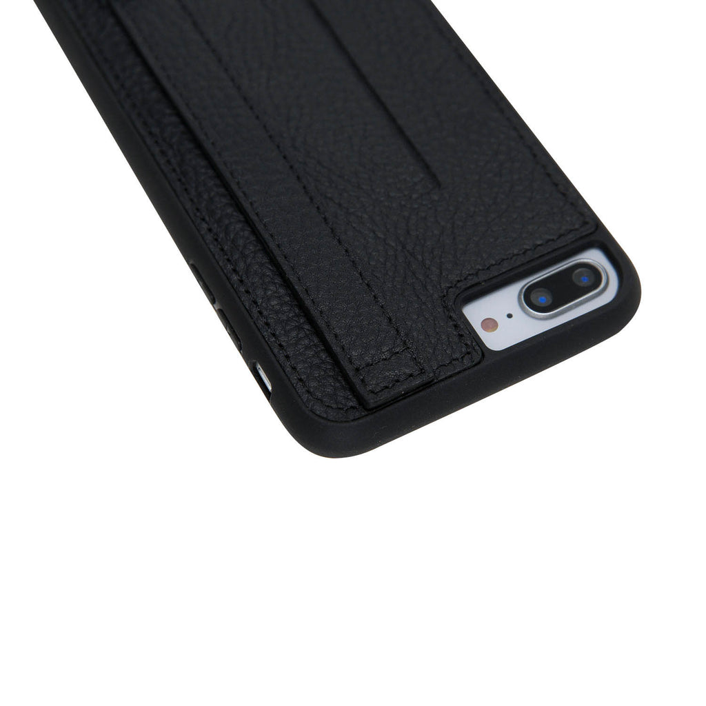 iPhone 8 Plus / 7 Plus Black Leather Snap On Card Holder Case with Back Strap - Hardiston - 9