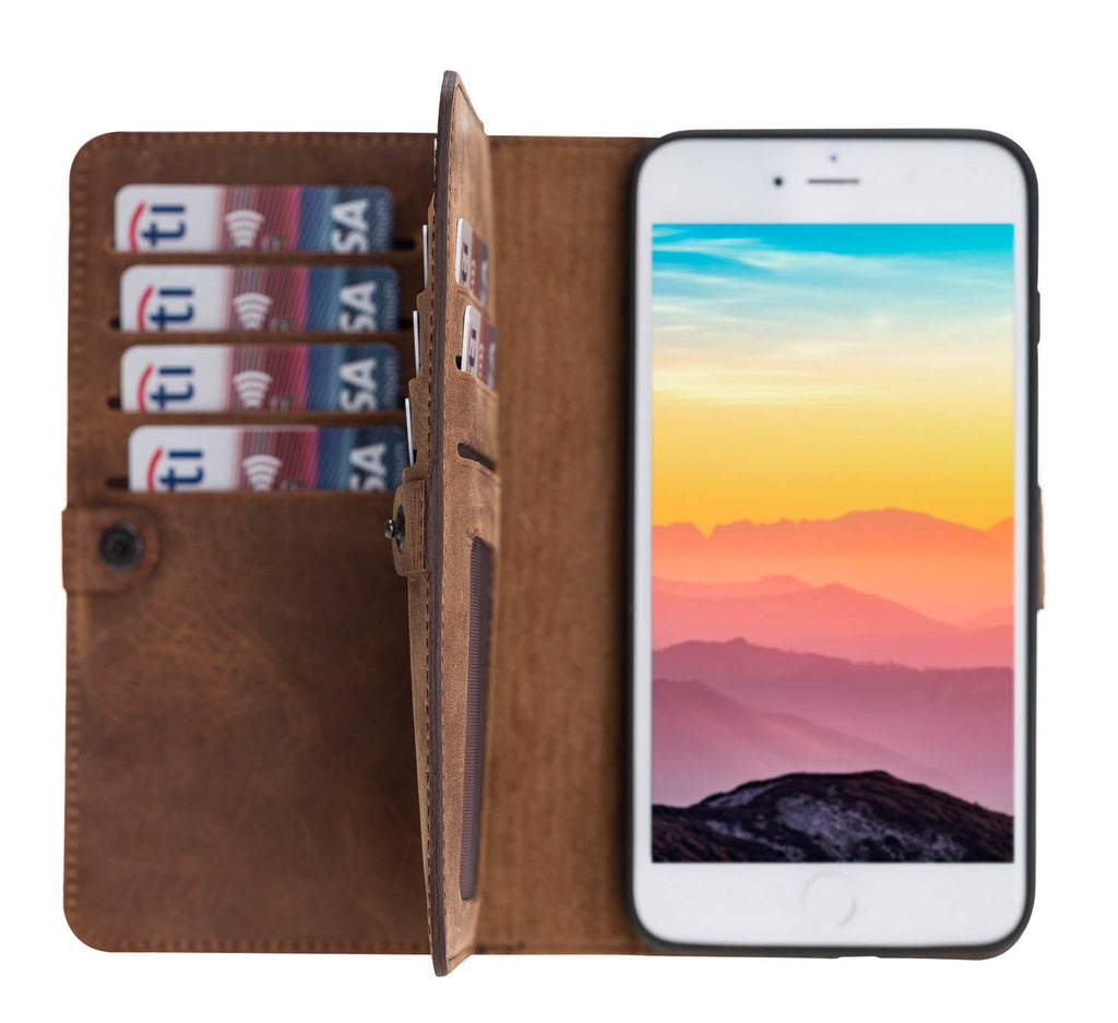 iPhone 8 Plus / 7 Plus Brown Leather Detachable Dual 2-in-1 Wallet Case with Card Holder and MagSafe - Hardiston - 1