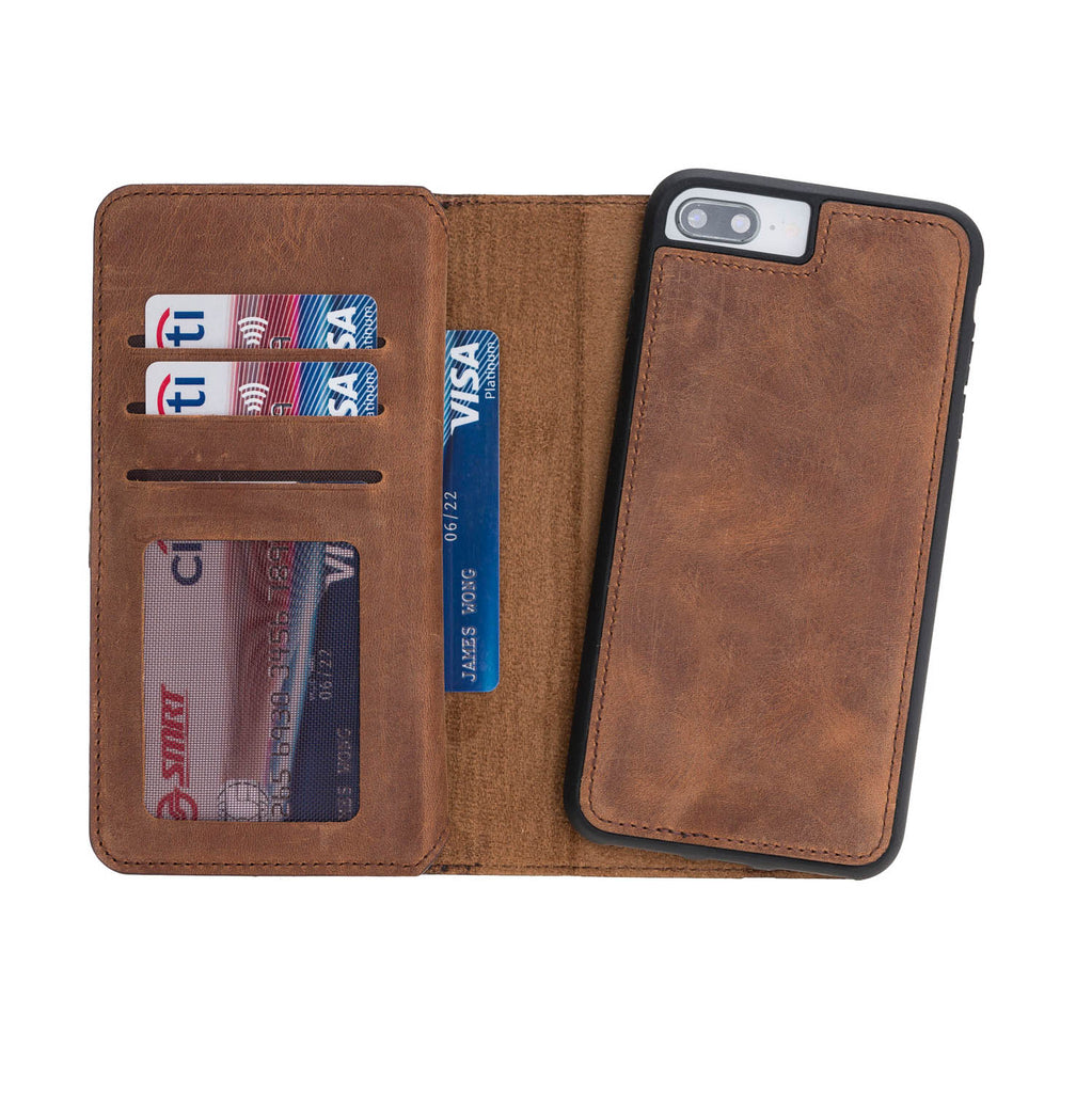 iPhone 8 Plus / 7 Plus Brown Leather Detachable Dual 2-in-1 Wallet Case with Card Holder and MagSafe - Hardiston - 3