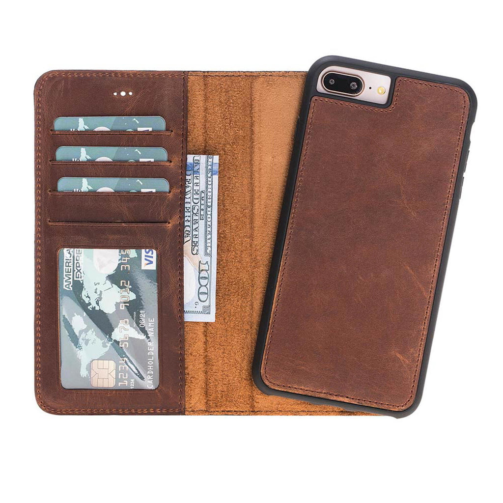 iPhone 8 Plus / 7 Plus Brown Leather Detachable 2-in-1 Wallet Case with Card Holder and MagSafe - Hardiston - 1