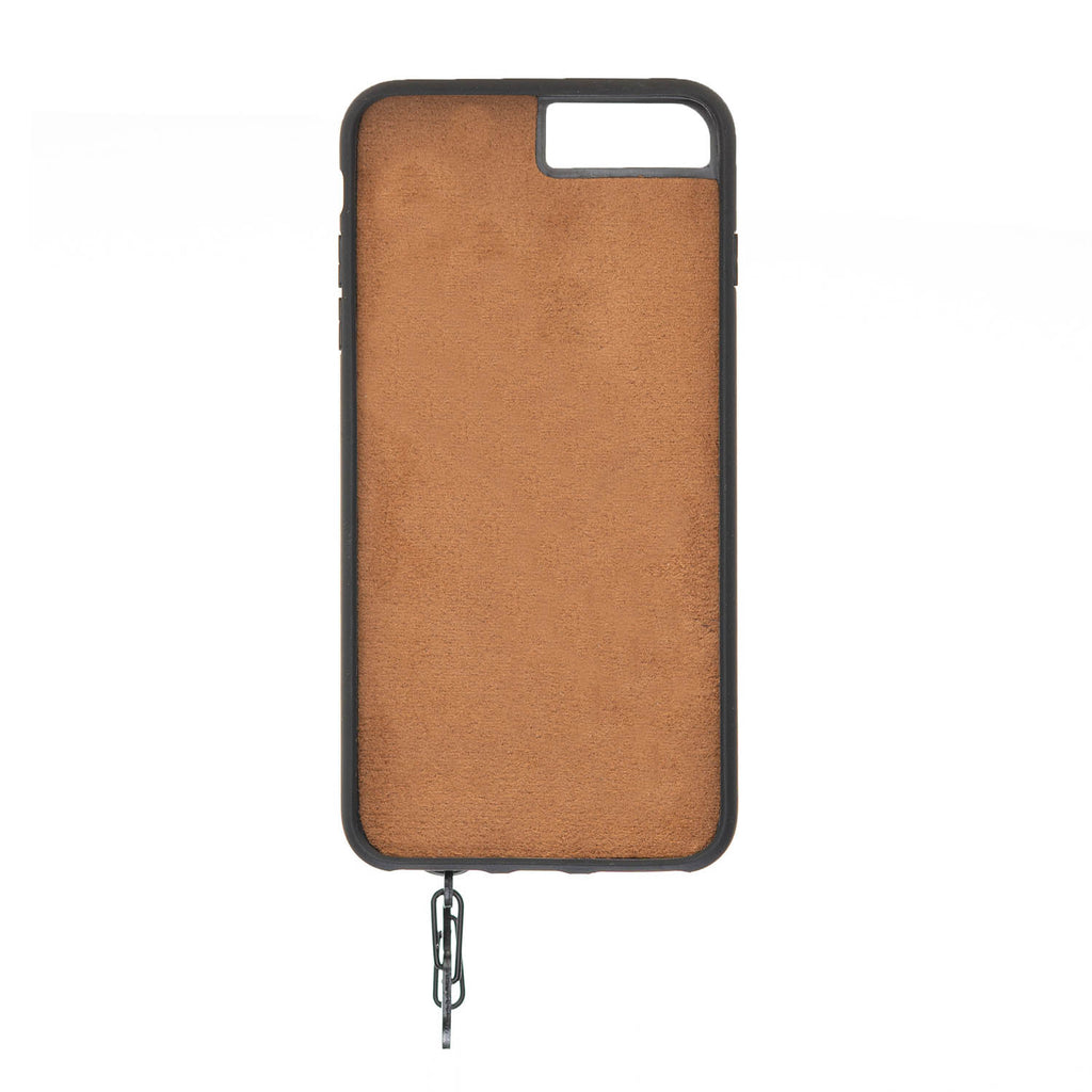iPhone 8 Plus / 7 Plus Brown Leather Snap On Card Holder Case with Back Strap - Hardiston - 4