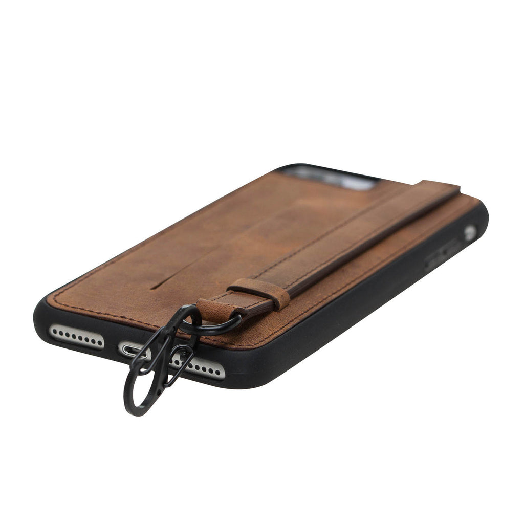 iPhone 8 Plus / 7 Plus Brown Leather Snap On Card Holder Case with Back Strap - Hardiston - 5
