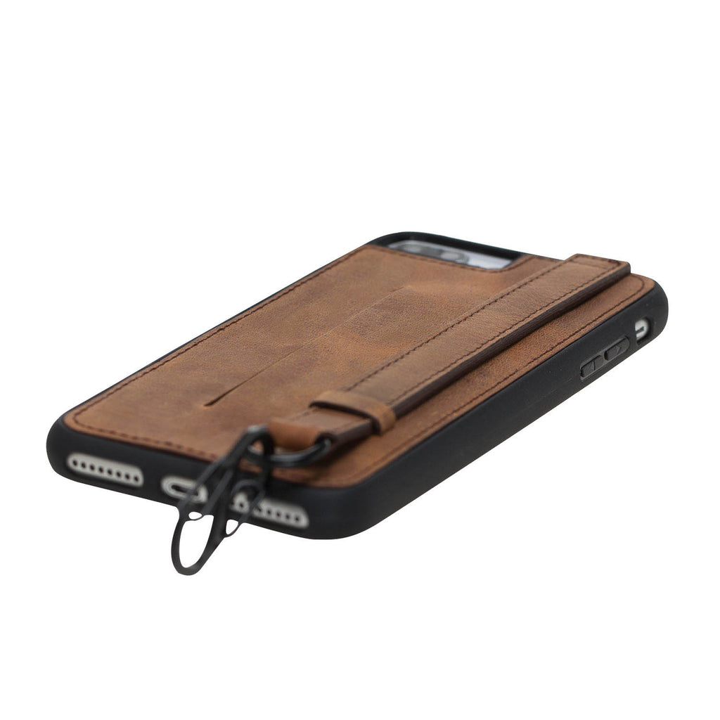iPhone 8 Plus / 7 Plus Brown Leather Snap On Card Holder Case with Back Strap - Hardiston - 6