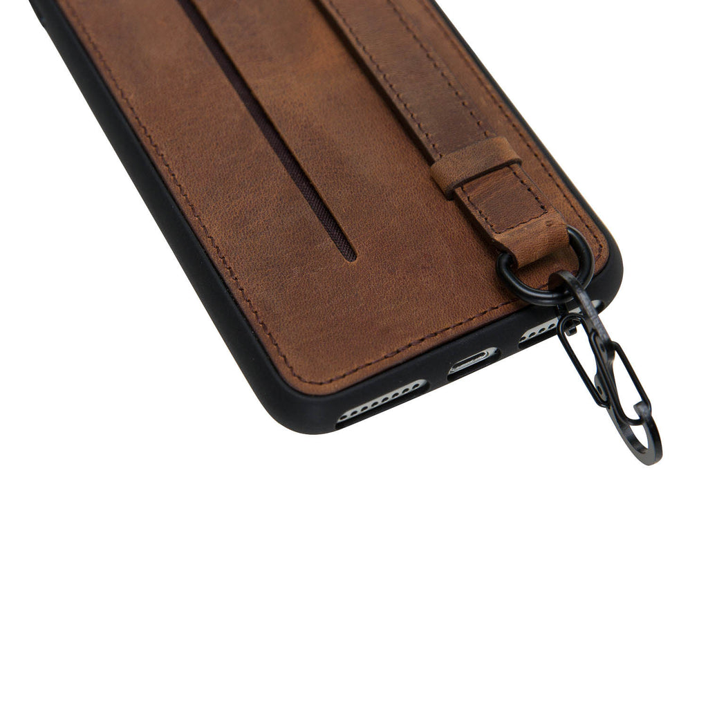iPhone 8 Plus / 7 Plus Brown Leather Snap On Card Holder Case with Back Strap - Hardiston - 8