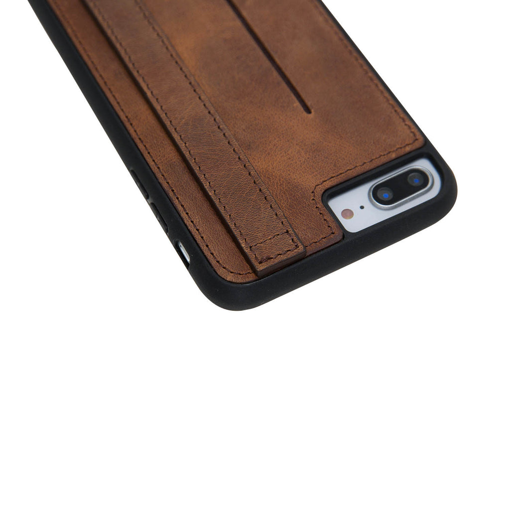 iPhone 8 Plus / 7 Plus Brown Leather Snap On Card Holder Case with Back Strap - Hardiston - 9