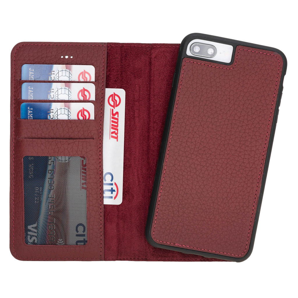 iPhone 8 Plus / 7 Plus Burgundy Leather Detachable 2-in-1 Wallet Case with Card Holder and MagSafe - Hardiston - 1