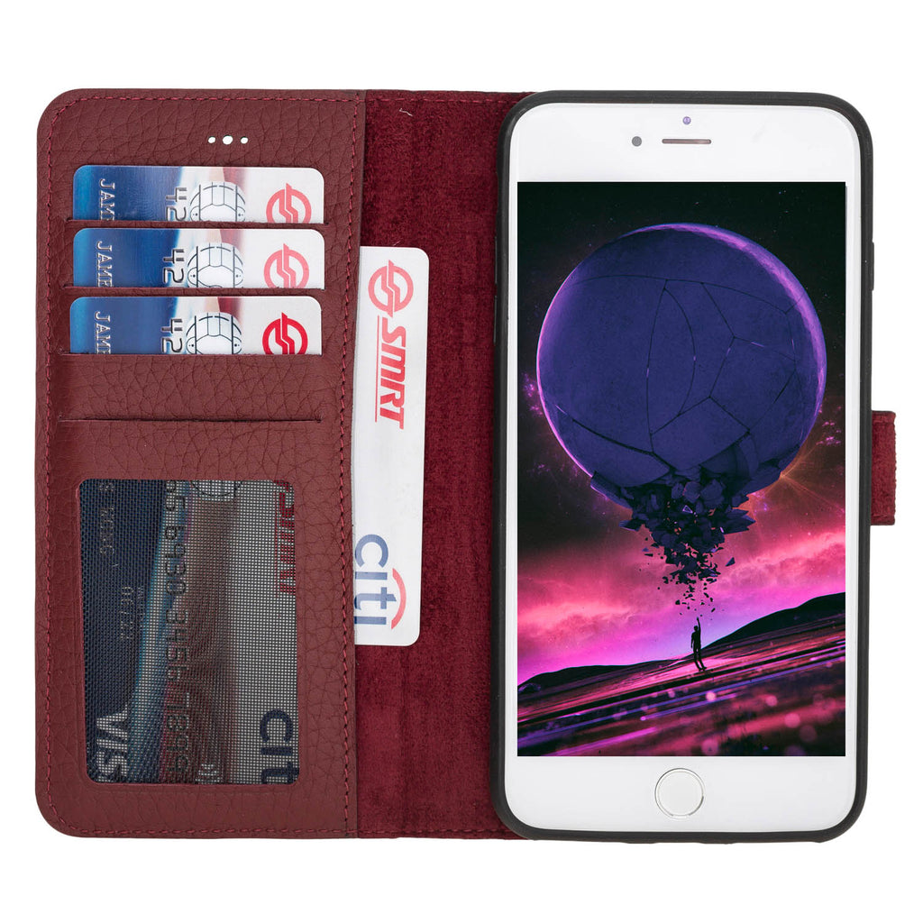 iPhone 8 Plus / 7 Plus Burgundy Leather Detachable 2-in-1 Wallet Case with Card Holder and MagSafe - Hardiston - 2