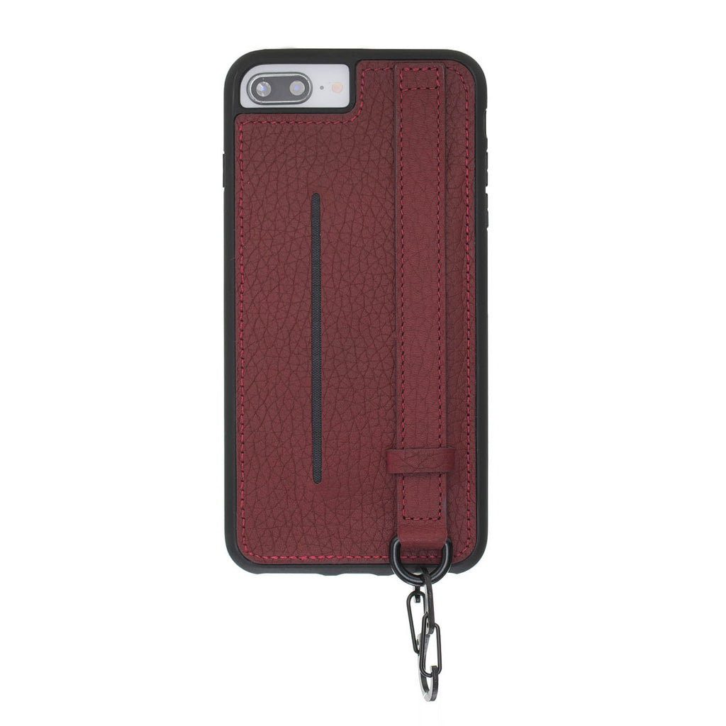 iPhone 8 Plus / 7 Plus Burgundy Leather Snap On Card Holder Case with Back Strap - Hardiston - 2