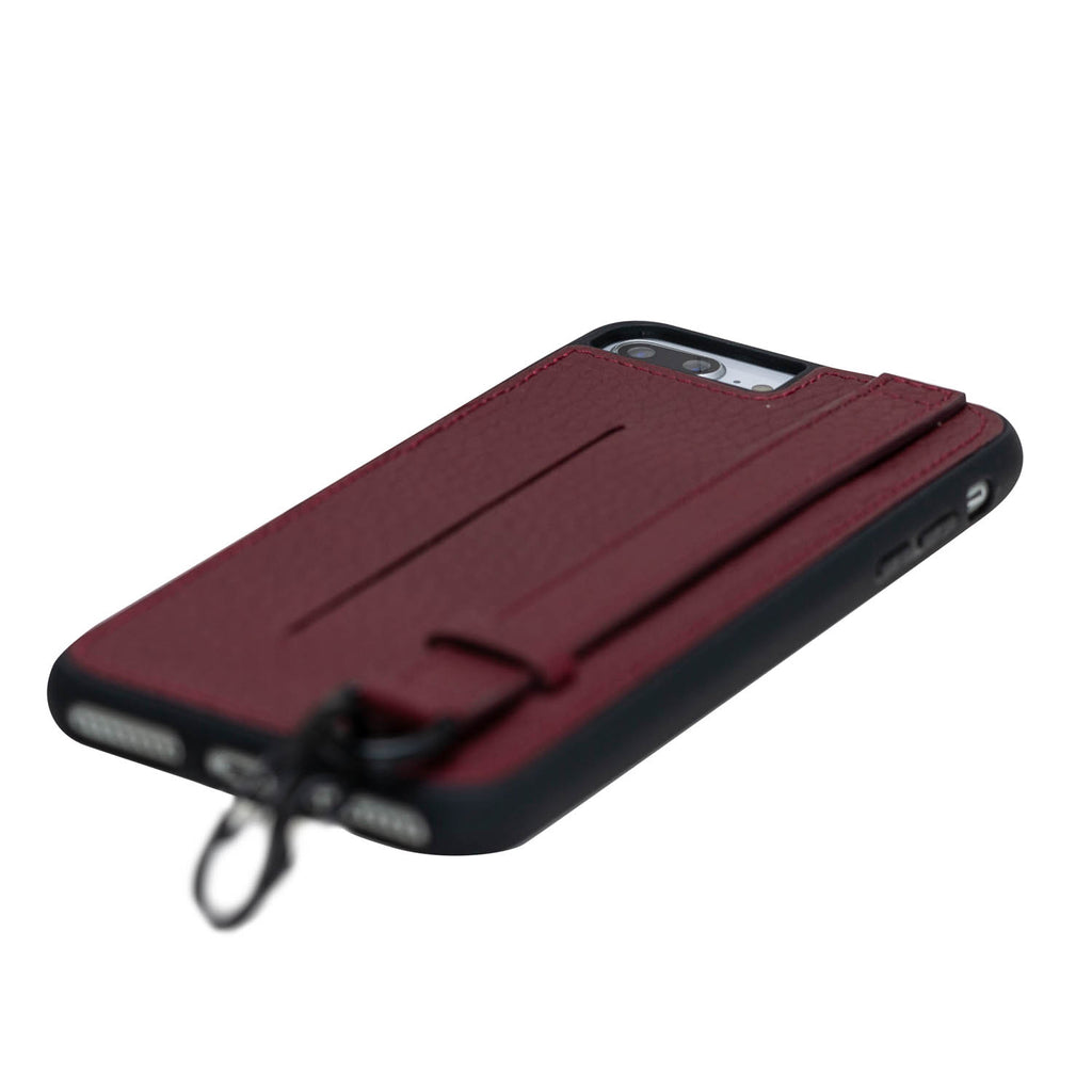 iPhone 8 Plus / 7 Plus Burgundy Leather Snap On Card Holder Case with Back Strap - Hardiston - 5