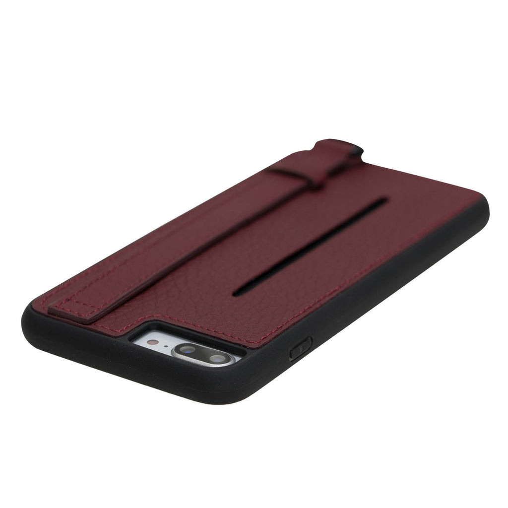iPhone 8 Plus / 7 Plus Burgundy Leather Snap On Card Holder Case with Back Strap - Hardiston - 6