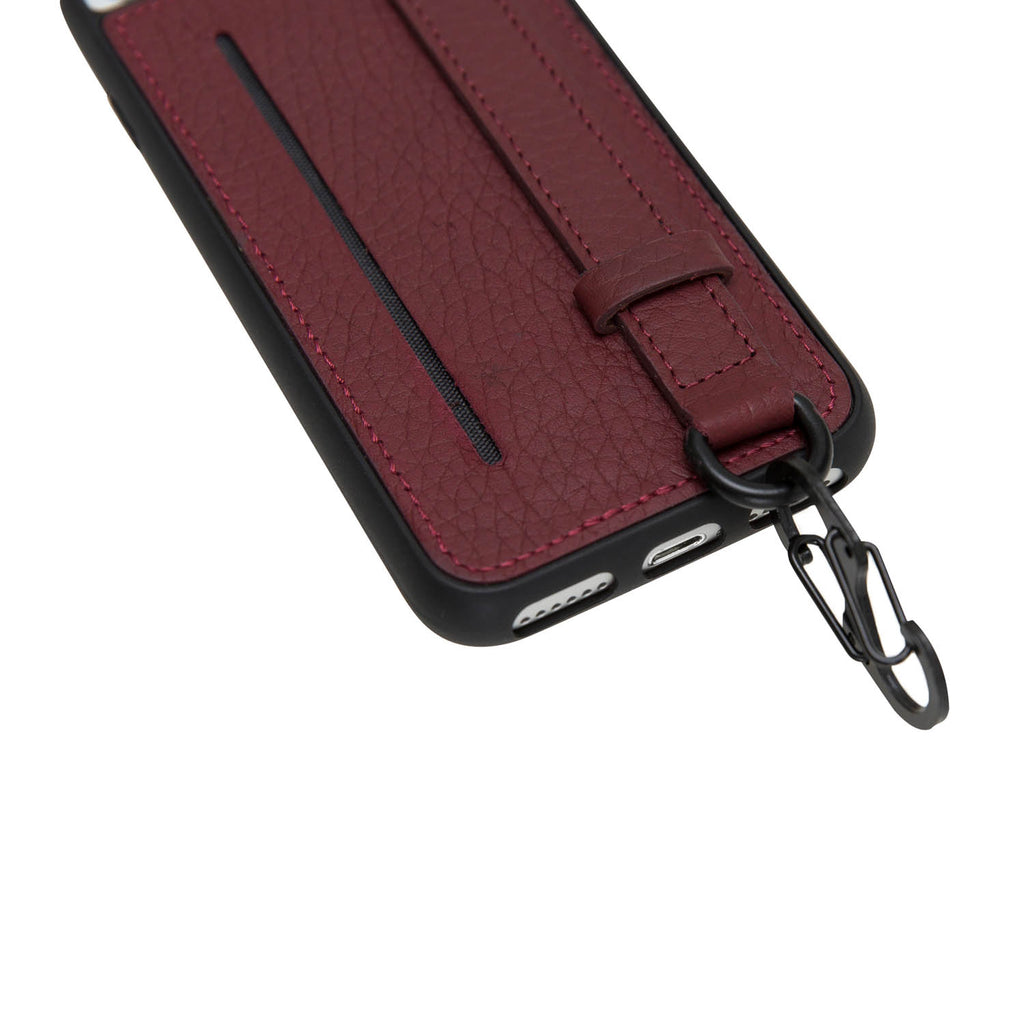 iPhone 8 Plus / 7 Plus Burgundy Leather Snap On Card Holder Case with Back Strap - Hardiston - 7