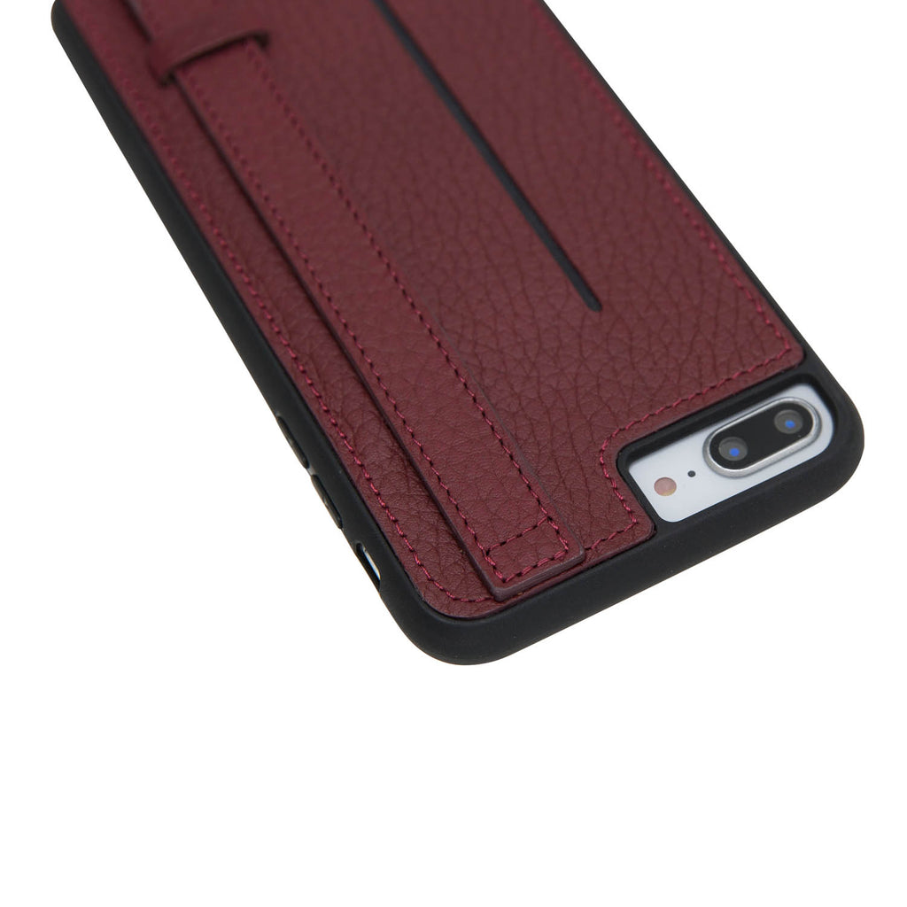 iPhone 8 Plus / 7 Plus Burgundy Leather Snap On Card Holder Case with Back Strap - Hardiston - 8