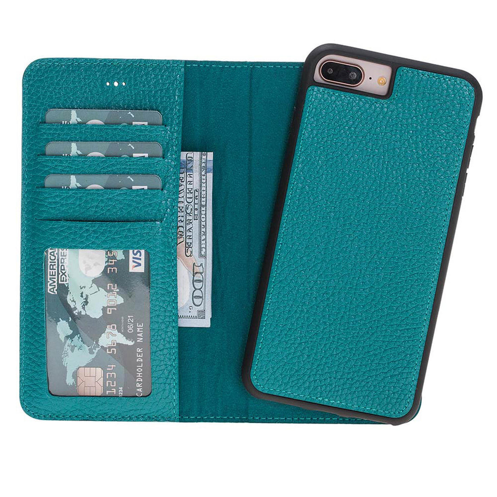 iPhone 8 Plus / 7 Plus Green Leather Detachable 2-in-1 Wallet Case with Card Holder and MagSafe - Hardiston - 1