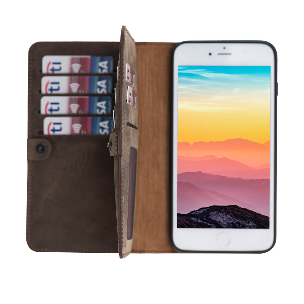 iPhone 8 Plus / 7 Plus Mocha Leather Detachable Dual 2-in-1 Wallet Case with Card Holder and MagSafe - Hardiston - 1