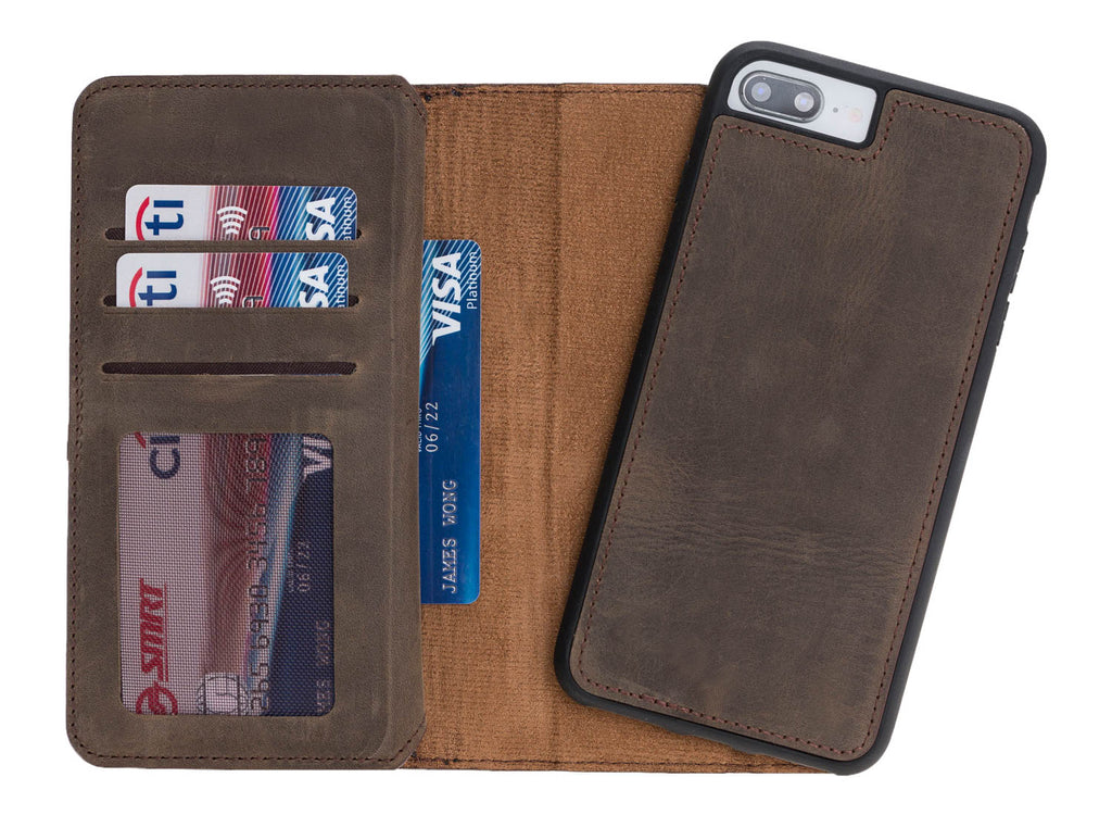 iPhone 8 Plus / 7 Plus Mocha Leather Detachable Dual 2-in-1 Wallet Case with Card Holder and MagSafe - Hardiston - 3