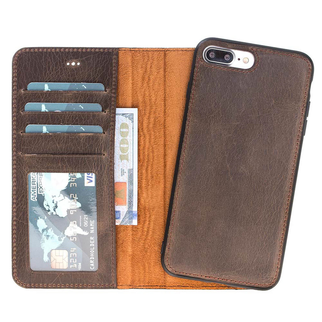 iPhone 8 Plus / 7 Plus Mocha Leather Detachable 2-in-1 Wallet Case with Card Holder and MagSafe - Hardiston - 1