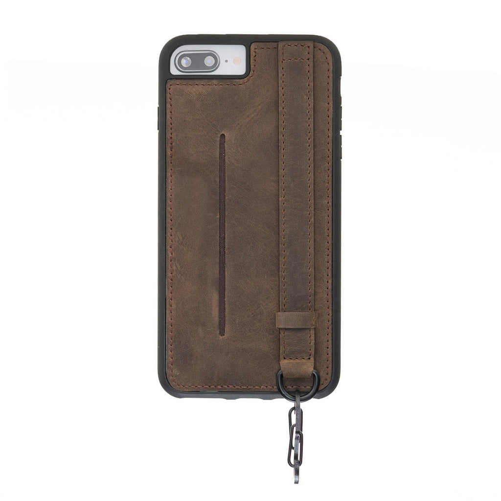 iPhone 8 Plus / 7 Plus Mocha Leather Snap On Card Holder Case with Back Strap - Hardiston - 3