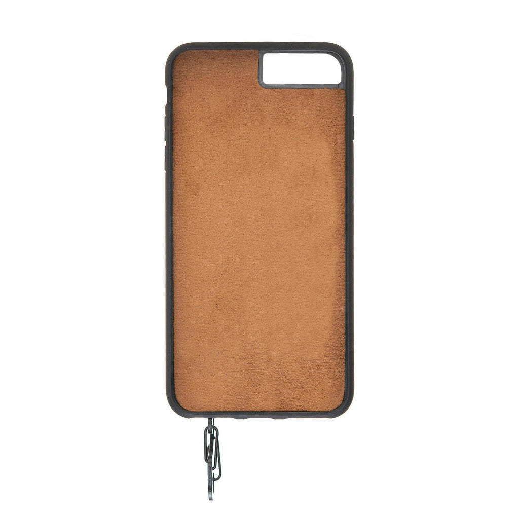 iPhone 8 Plus / 7 Plus Mocha Leather Snap On Card Holder Case with Back Strap - Hardiston - 4