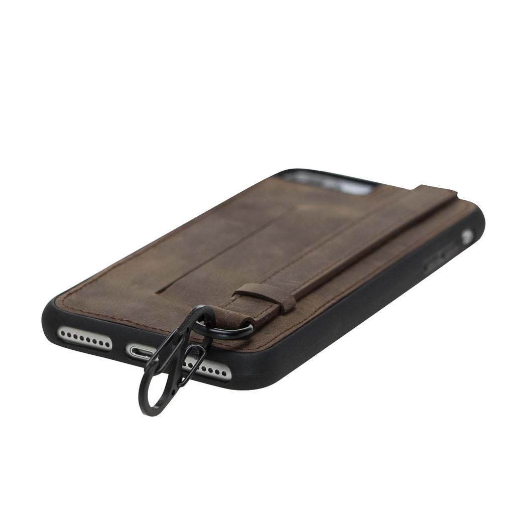 iPhone 8 Plus / 7 Plus Mocha Leather Snap On Card Holder Case with Back Strap - Hardiston - 5
