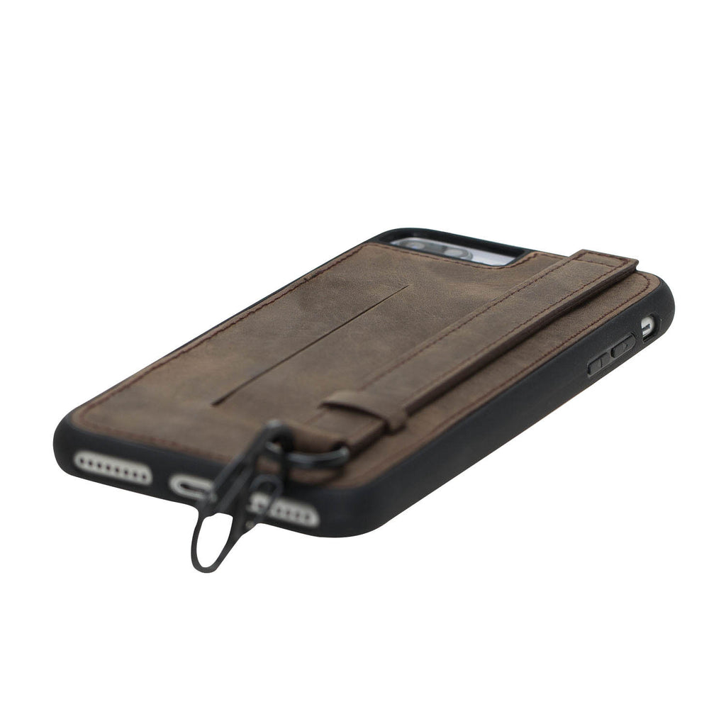 iPhone 8 Plus / 7 Plus Mocha Leather Snap On Card Holder Case with Back Strap - Hardiston - 6