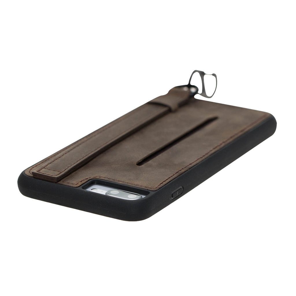 iPhone 8 Plus / 7 Plus Mocha Leather Snap On Card Holder Case with Back Strap - Hardiston - 7