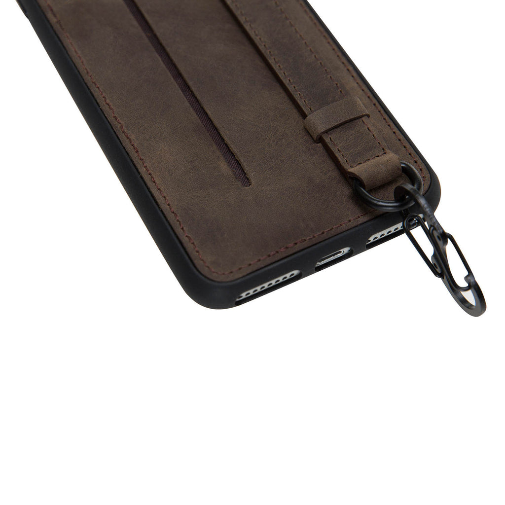 iPhone 8 Plus / 7 Plus Mocha Leather Snap On Card Holder Case with Back Strap - Hardiston - 8