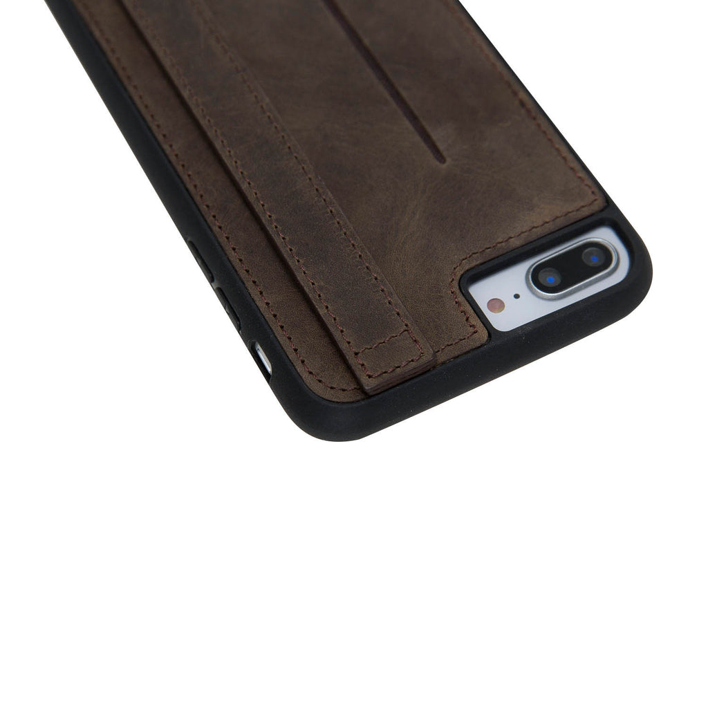 iPhone 8 Plus / 7 Plus Mocha Leather Snap On Card Holder Case with Back Strap - Hardiston - 9