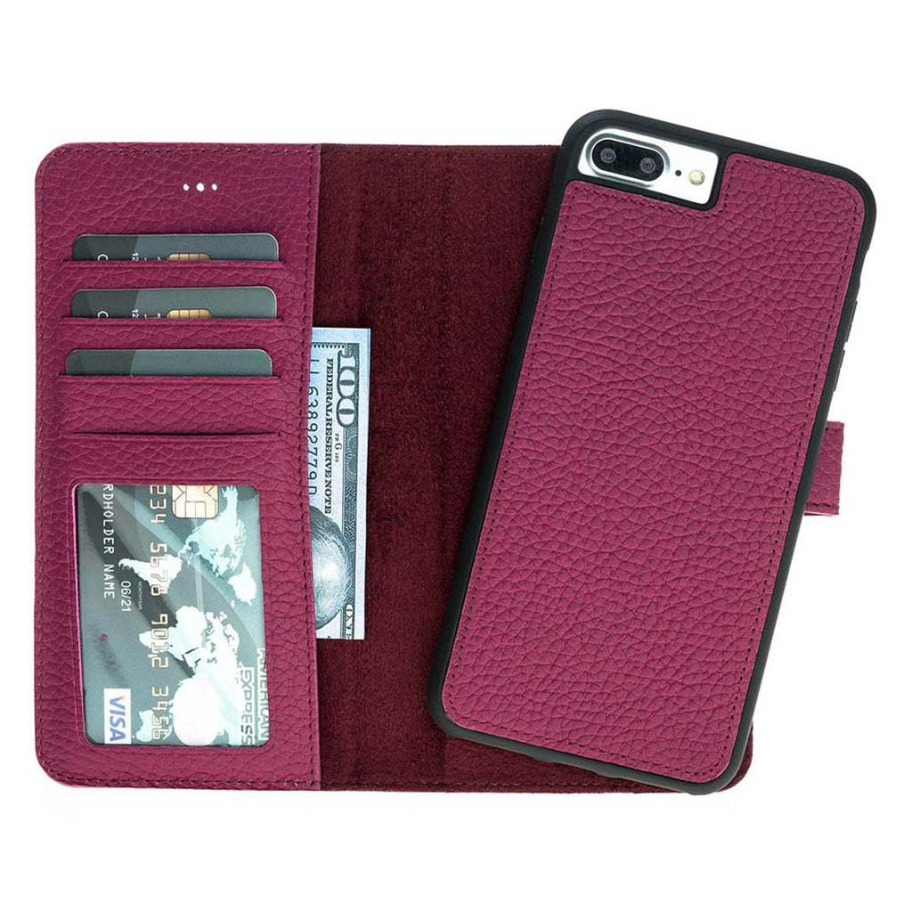 iPhone 8 Plus / 7 Plus Pink Leather Detachable 2-in-1 Wallet Case with Card Holder and MagSafe - Hardiston - 1