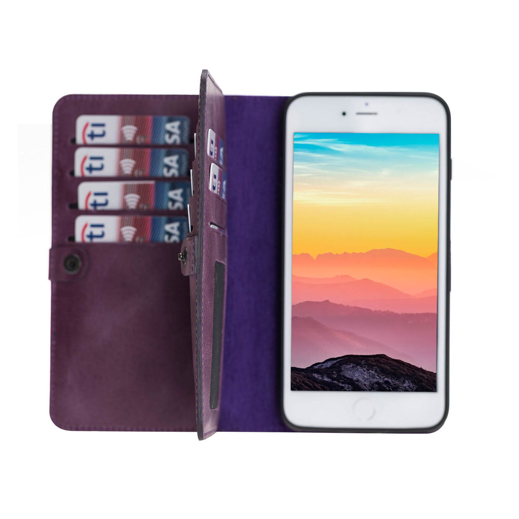 iPhone 8 Plus / 7 Plus Purple Leather Detachable Dual 2-in-1 Wallet Case with Card Holder and MagSafe - Hardiston - 1