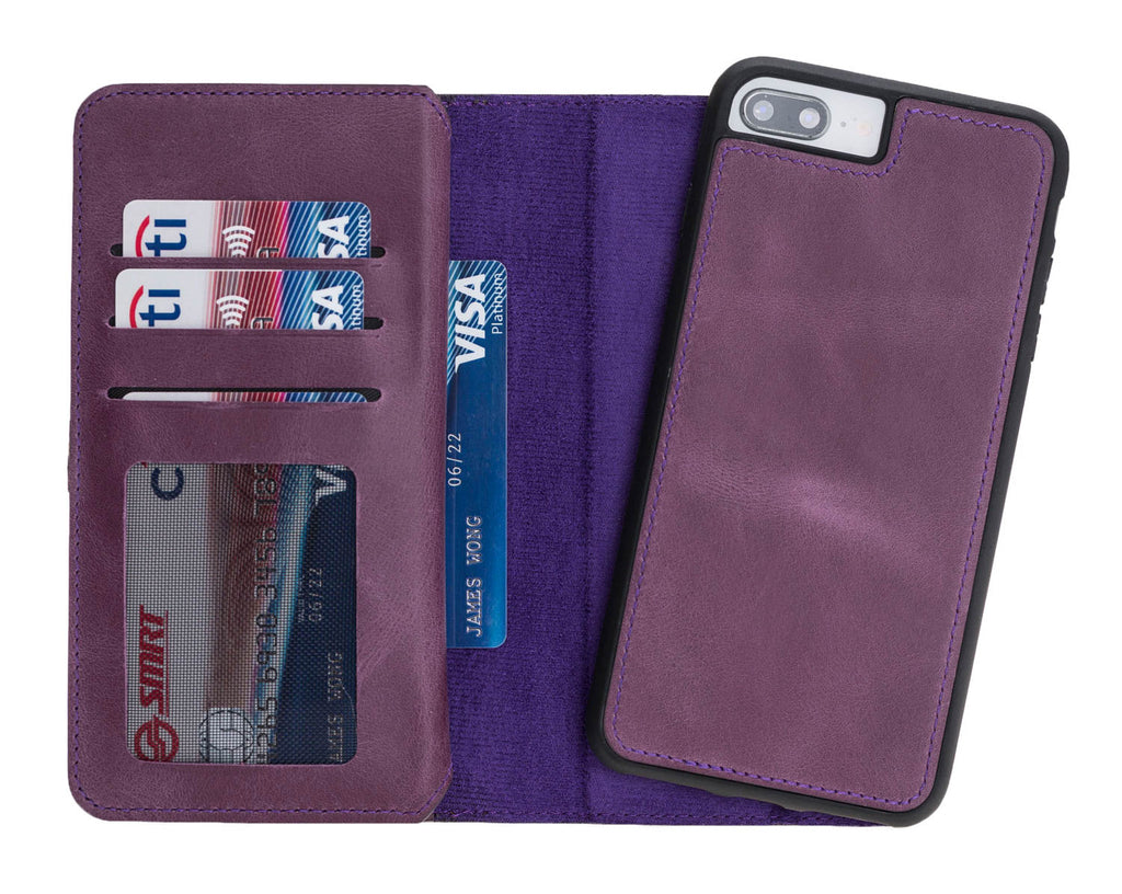 iPhone 8 Plus / 7 Plus Purple Leather Detachable Dual 2-in-1 Wallet Case with Card Holder and MagSafe - Hardiston - 3