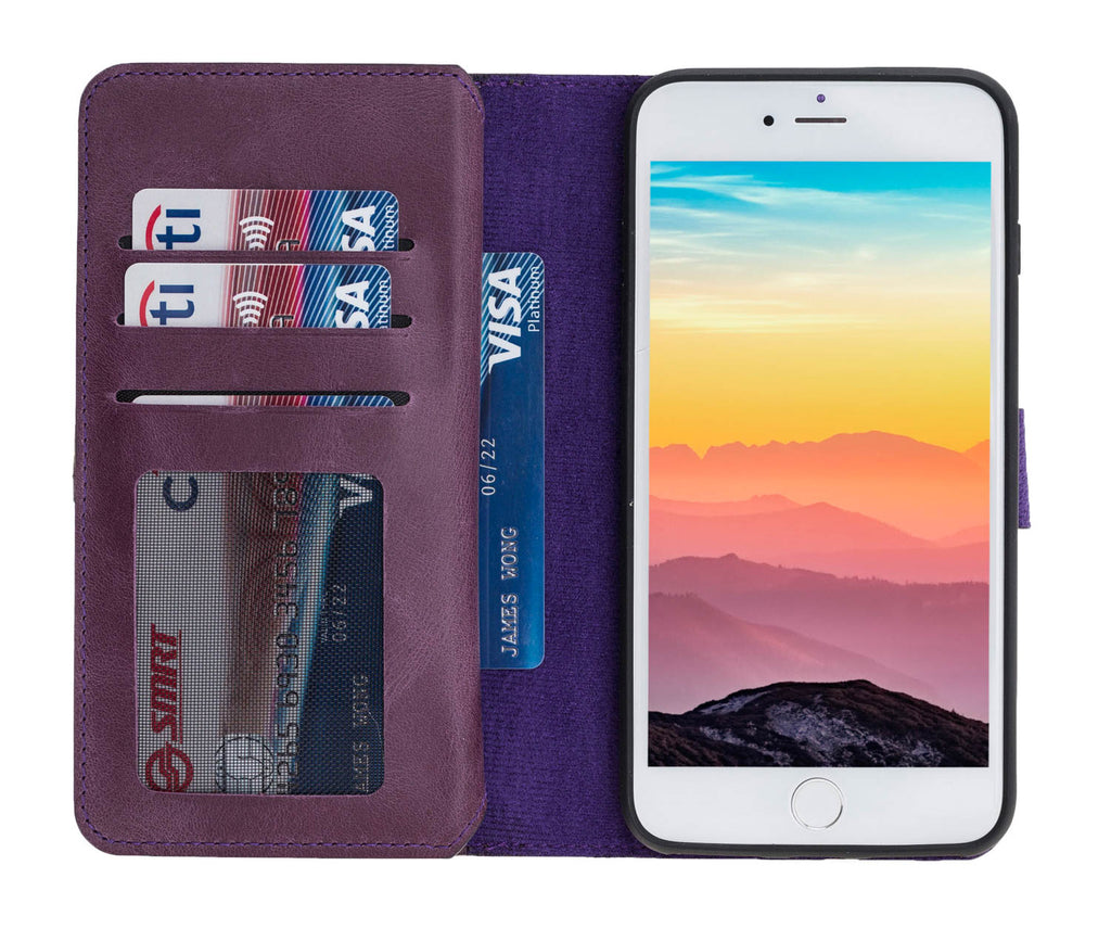 iPhone 8 Plus / 7 Plus Purple Leather Detachable Dual 2-in-1 Wallet Case with Card Holder and MagSafe - Hardiston - 4