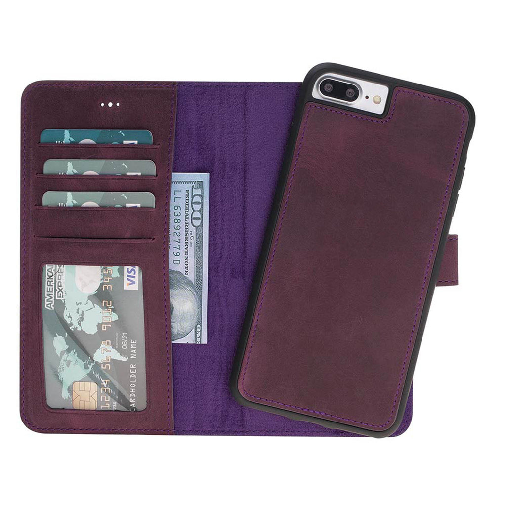 iPhone 8 Plus / 7 Plus Purple Leather Detachable 2-in-1 Wallet Case with Card Holder and MagSafe - Hardiston - 1
