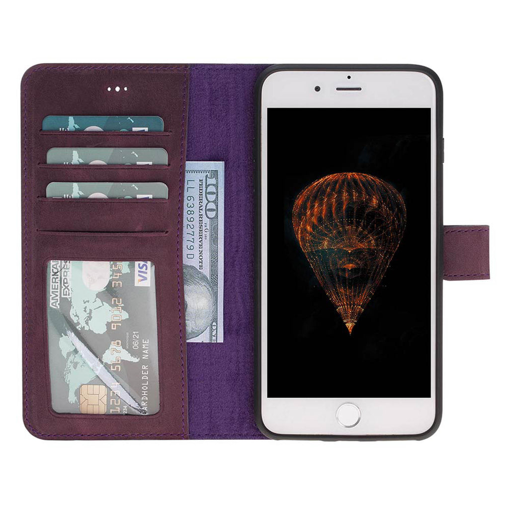 iPhone 8 Plus / 7 Plus Purple Leather Detachable 2-in-1 Wallet Case with Card Holder and MagSafe - Hardiston - 2