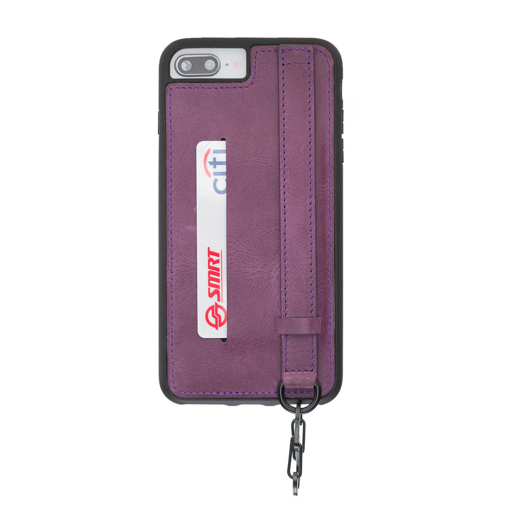 iPhone 8 Plus / 7 Plus Purple Leather Snap On Card Holder Case with Back Strap - Hardiston - 1