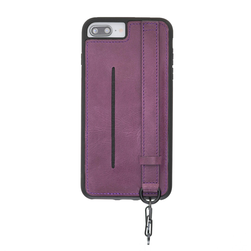 iPhone 8 Plus / 7 Plus Purple Leather Snap On Card Holder Case with Back Strap - Hardiston - 2