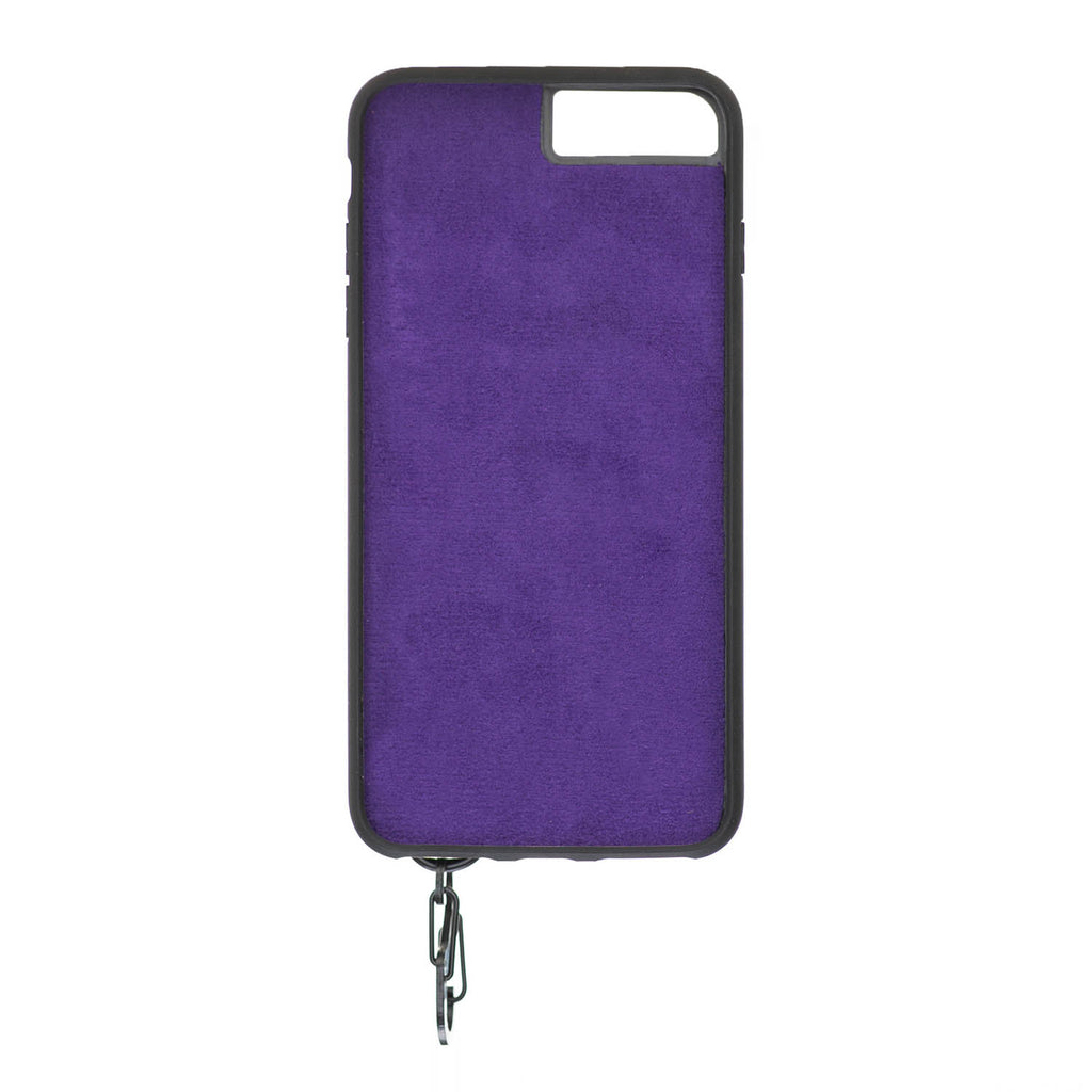 iPhone 8 Plus / 7 Plus Purple Leather Snap On Card Holder Case with Back Strap - Hardiston - 4