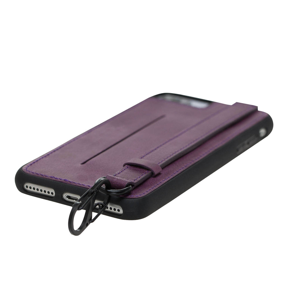 iPhone 8 Plus / 7 Plus Purple Leather Snap On Card Holder Case with Back Strap - Hardiston - 5