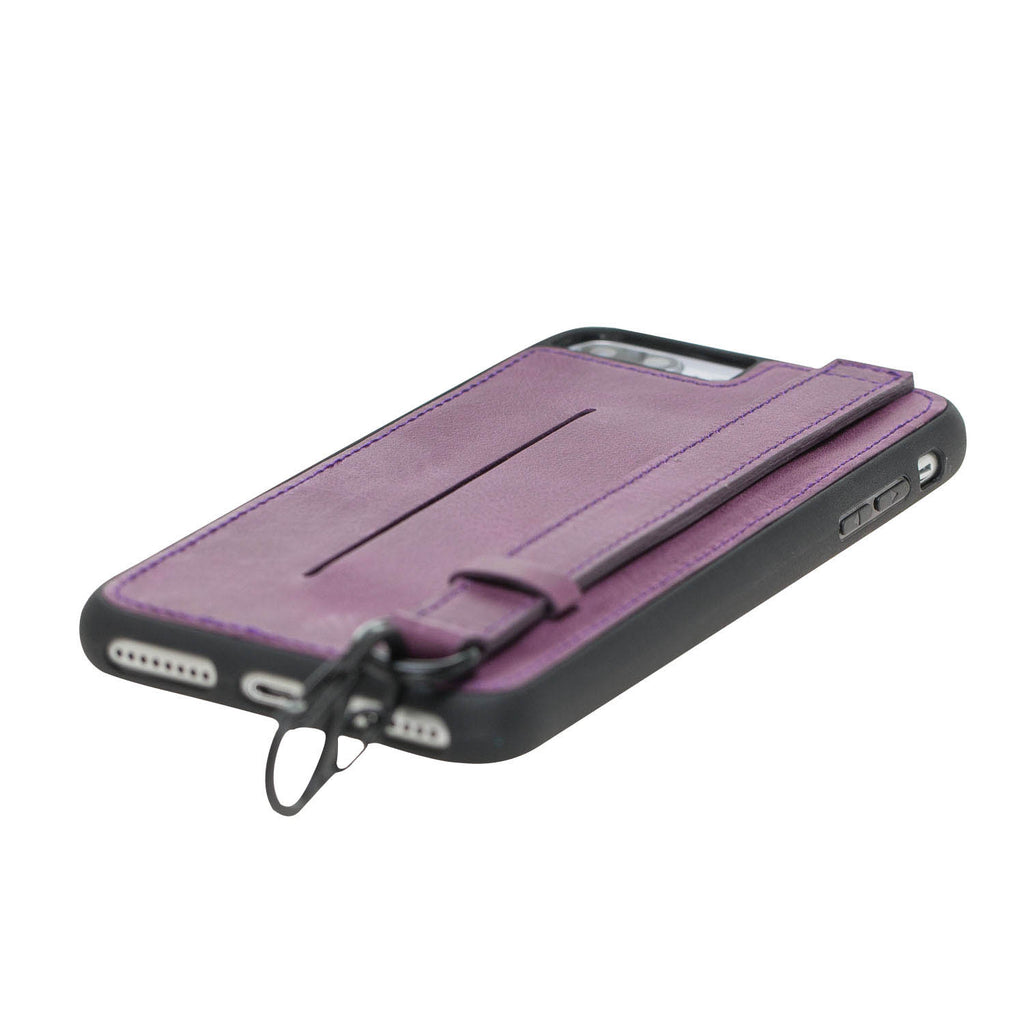 iPhone 8 Plus / 7 Plus Purple Leather Snap On Card Holder Case with Back Strap - Hardiston - 6