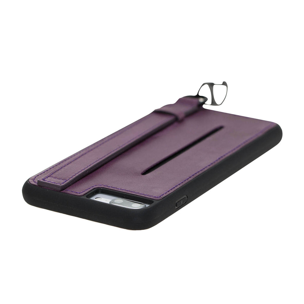 iPhone 8 Plus / 7 Plus Purple Leather Snap On Card Holder Case with Back Strap - Hardiston - 7