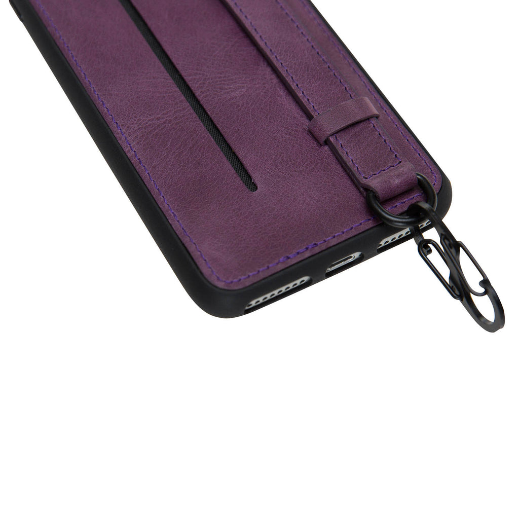 iPhone 8 Plus / 7 Plus Purple Leather Snap On Card Holder Case with Back Strap - Hardiston - 8