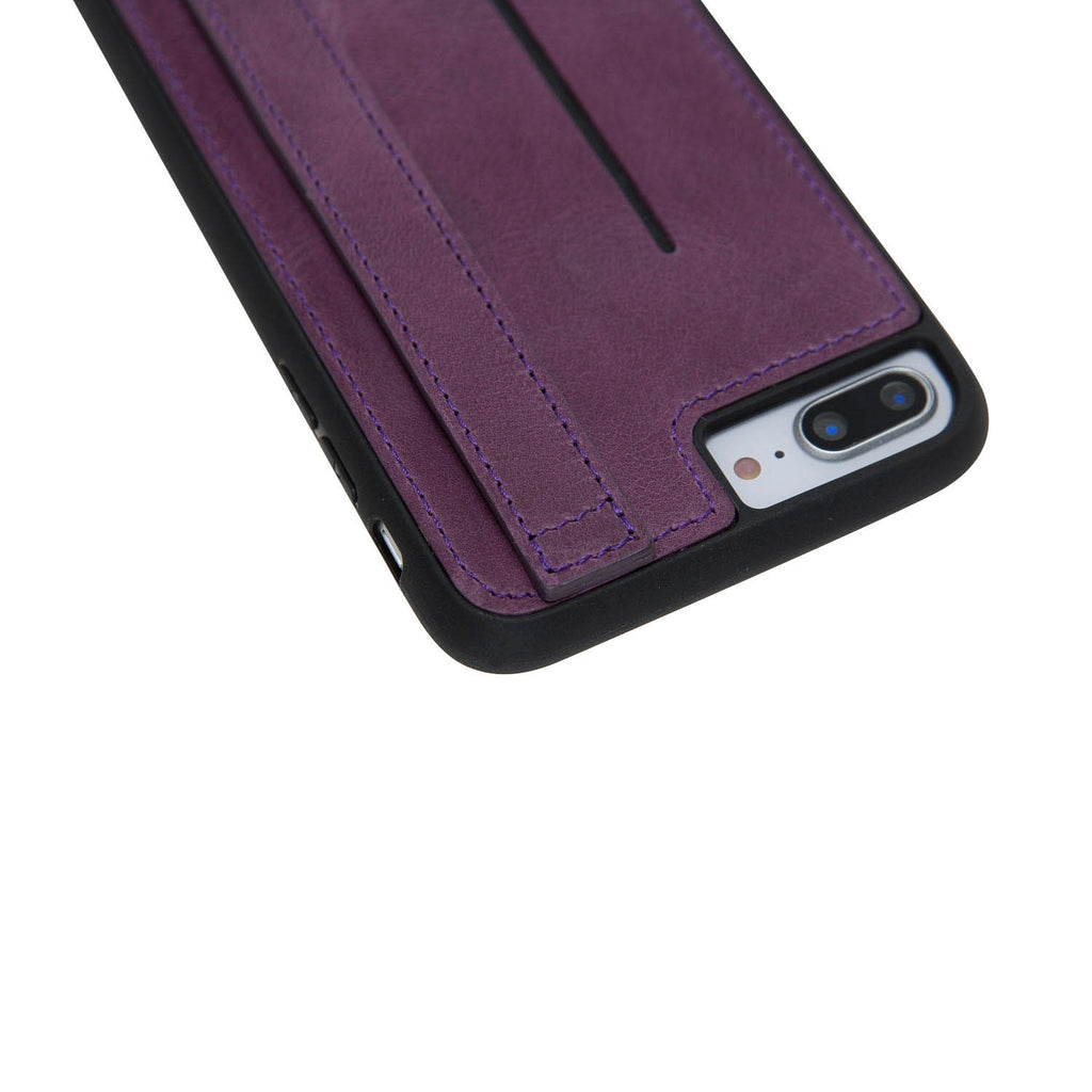 iPhone 8 Plus / 7 Plus Purple Leather Snap On Card Holder Case with Back Strap - Hardiston - 9