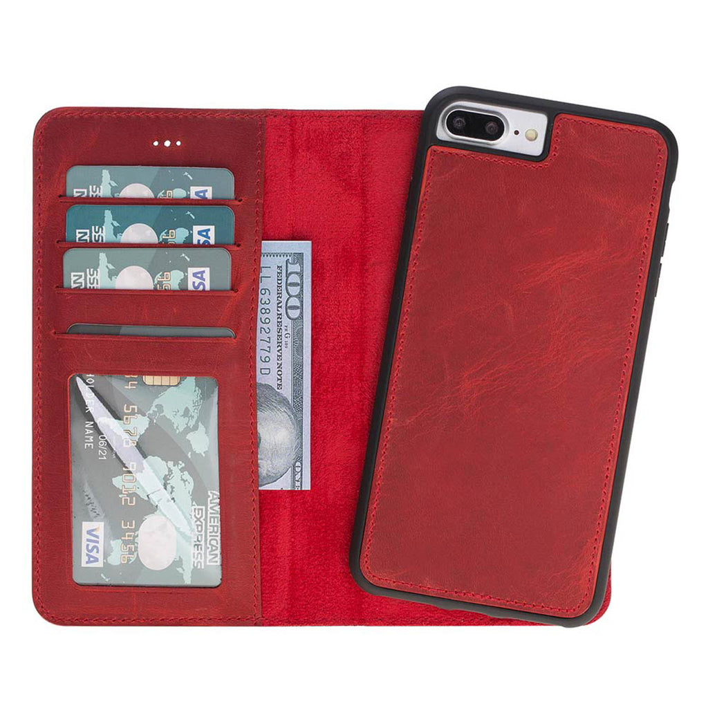 iPhone 8 Plus / 7 Plus Red Leather Detachable 2-in-1 Wallet Case with Card Holder and MagSafe - Hardiston - 1